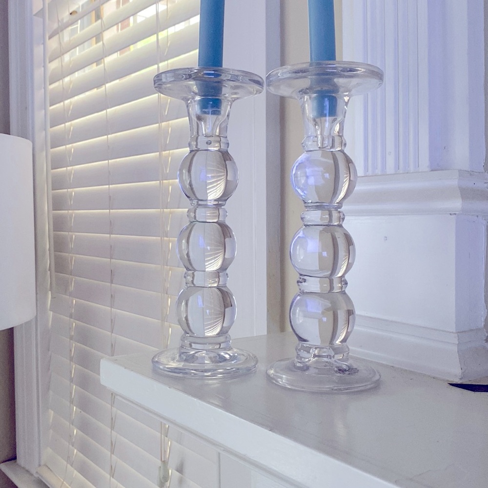 2 Glass candlestick holders - great condition.